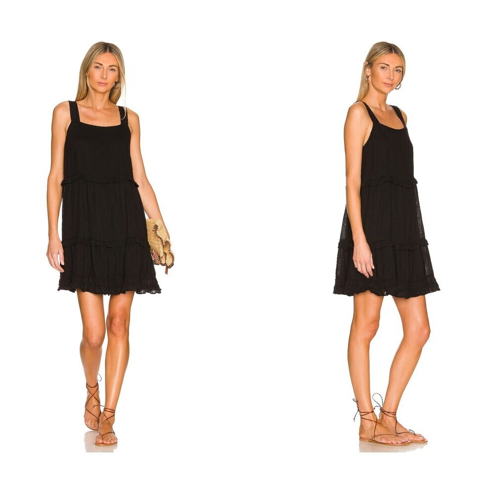 RAILS Sandy Tank Dress Ruffled Mini Sundress Black Linen Blend Beach Summer Sz S